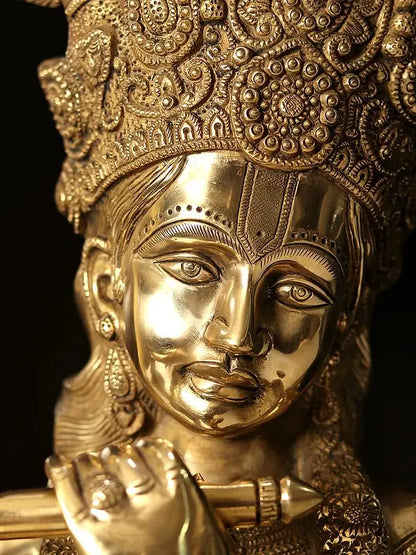 Brassaura® Brass Krishna Statue | Height 31 Inches & Weight 21.65 kg