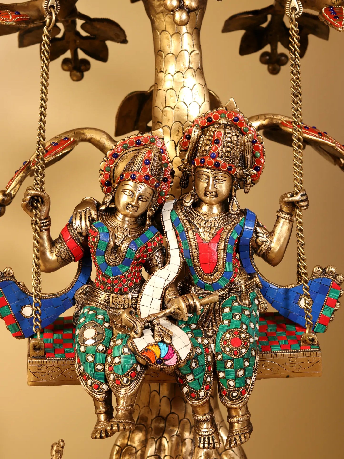 Brassaura® Radha Krishna Jhula Under Kadamba Tree | Brass with Inlay Work | Height 36 Inches & Weight 38 kgs