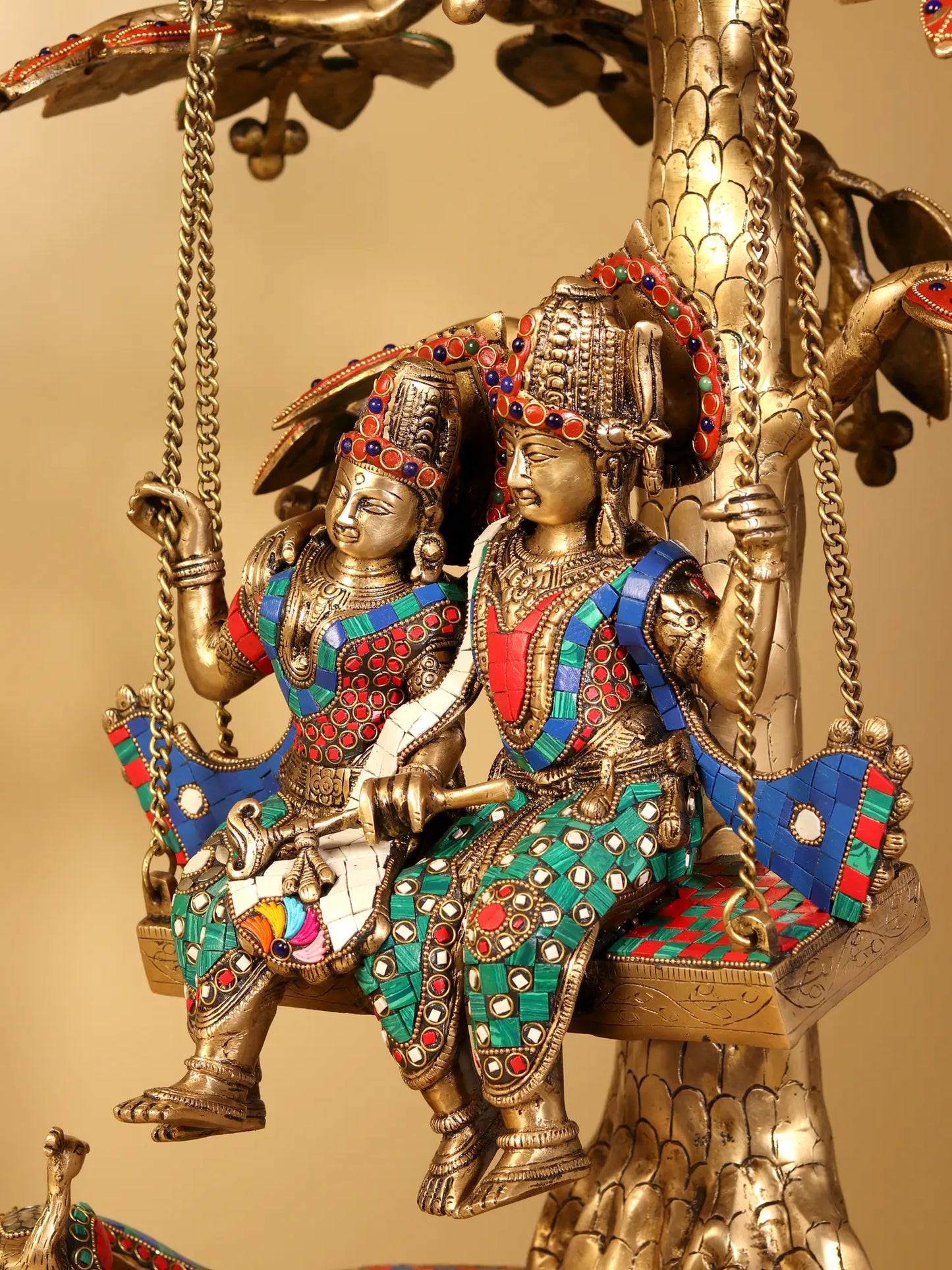 Brassaura® Radha Krishna Jhula Under Kadamba Tree | Brass with Inlay Work | Height 36 Inches & Weight 38 kgs