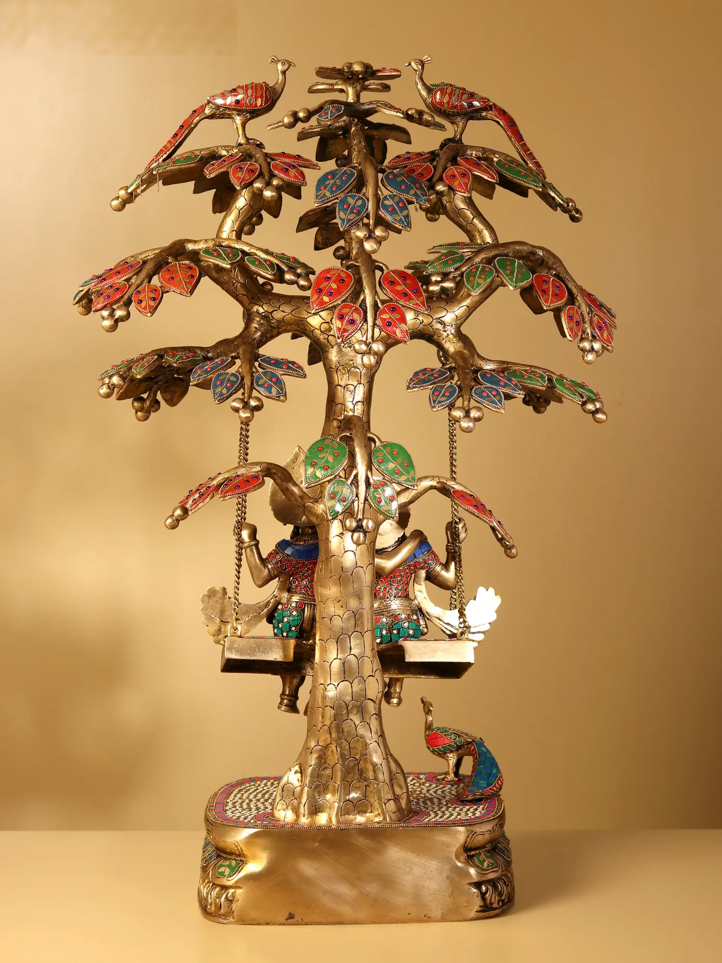 Brassaura® Radha Krishna Jhula Under Kadamba Tree | Brass with Inlay Work | Height 36 Inches & Weight 38 kgs