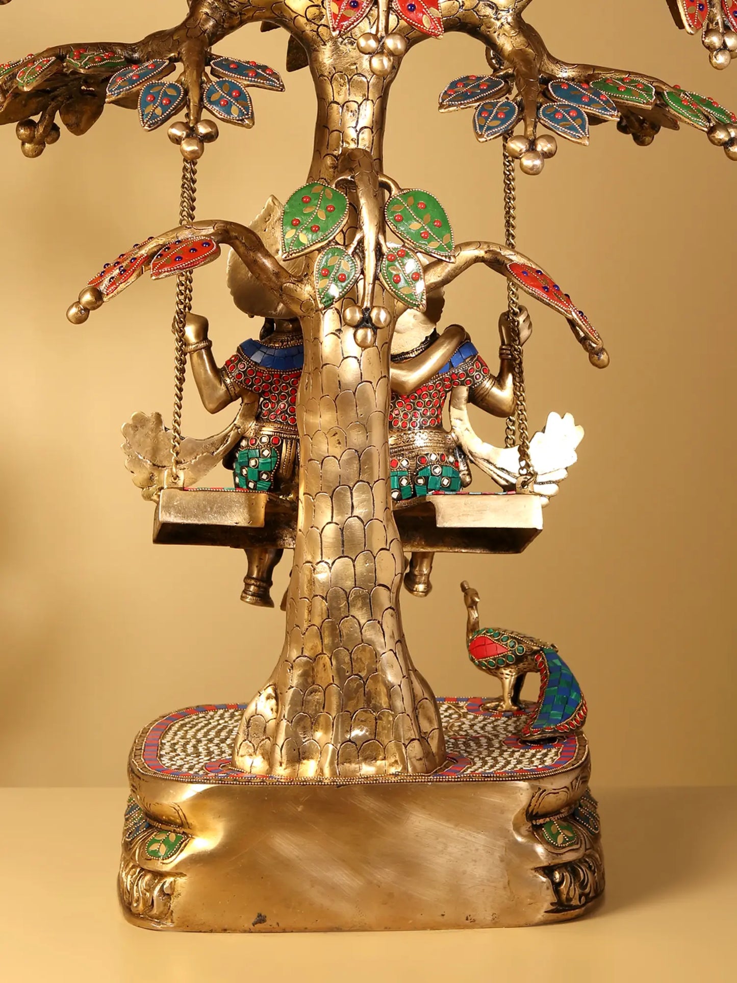 Brassaura® Radha Krishna Jhula Under Kadamba Tree | Brass with Inlay Work | Height 36 Inches & Weight 38 kgs