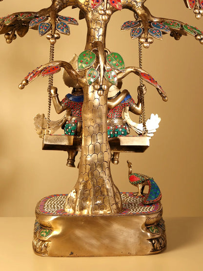 Brassaura® Radha Krishna Jhula Under Kadamba Tree | Brass with Inlay Work | Height 36 Inches & Weight 38 kgs