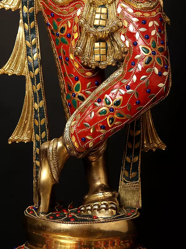Brassaura® Brass Krishna Statue with Inlay Work | Height 91.5 cm & Weight 23.50 kg