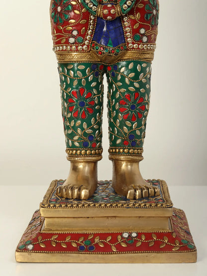 ब्रासुर्रा® जटिल जड़ाई के काम के साथ खड़ी हनुमान प्रतिमा | ऊँचाई 23.2 इंच और वज़न 13.85 किलोग्राम