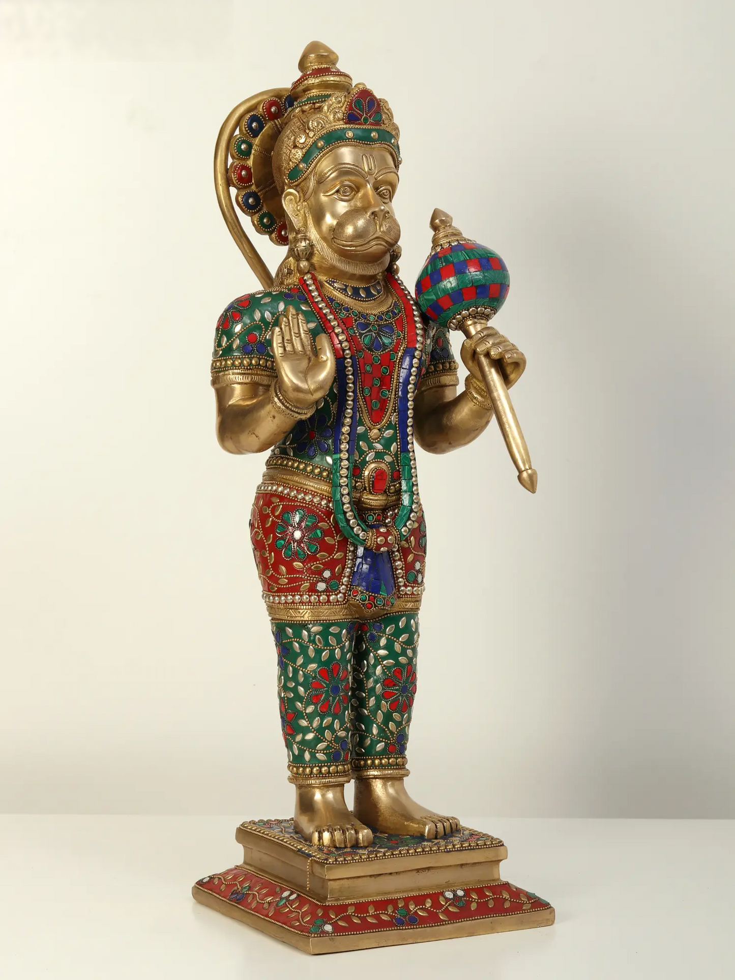 ब्रासुर्रा® जटिल जड़ाई के काम के साथ खड़ी हनुमान प्रतिमा | ऊँचाई 23.2 इंच और वज़न 13.85 किलोग्राम