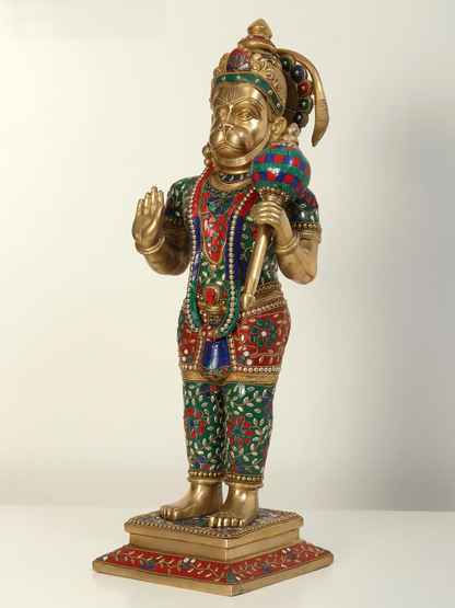 ब्रासुर्रा® जटिल जड़ाई के काम के साथ खड़ी हनुमान प्रतिमा | ऊँचाई 23.2 इंच और वज़न 13.85 किलोग्राम