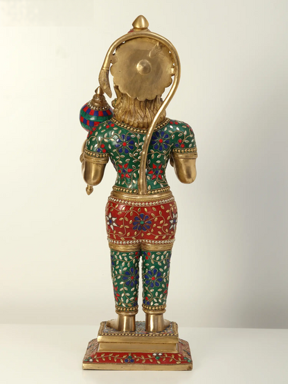 ब्रासुर्रा® जटिल जड़ाई के काम के साथ खड़ी हनुमान प्रतिमा | ऊँचाई 23.2 इंच और वज़न 13.85 किलोग्राम