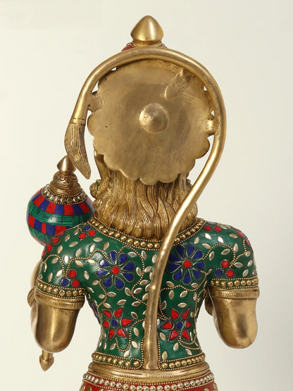 ब्रासुर्रा® जटिल जड़ाई के काम के साथ खड़ी हनुमान प्रतिमा | ऊँचाई 23.2 इंच और वज़न 13.85 किलोग्राम