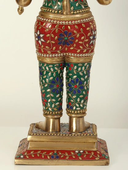 ब्रासुर्रा® जटिल जड़ाई के काम के साथ खड़ी हनुमान प्रतिमा | ऊँचाई 23.2 इंच और वज़न 13.85 किलोग्राम