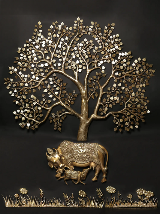 Brassaura® Brass Special Cow Baby Tree Statue | Height 74 Inches & Weight 58 kg