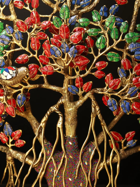 Brassaura® Brass Tree of Life Kalpvriksha Stonework Statue | Height 27.76 Inches & Weight 15.20 kg