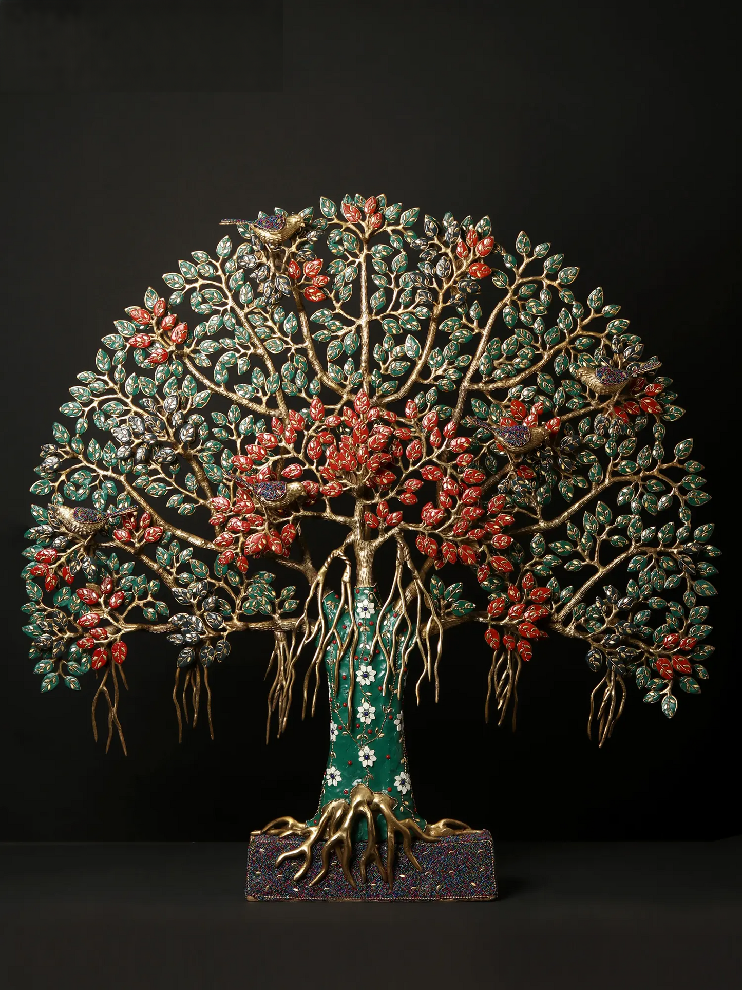 Brassaura® Brass Tree of Life Kalpvriksha Statue with Inlay Work | Height 34.06 Inches & Weight 18.50 kg