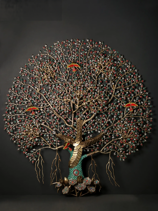 Brassaura® Brass Tree of Life Kalpvriksha Statue with Inlay Work | Height 50.98 Inches & Weight 28 kg