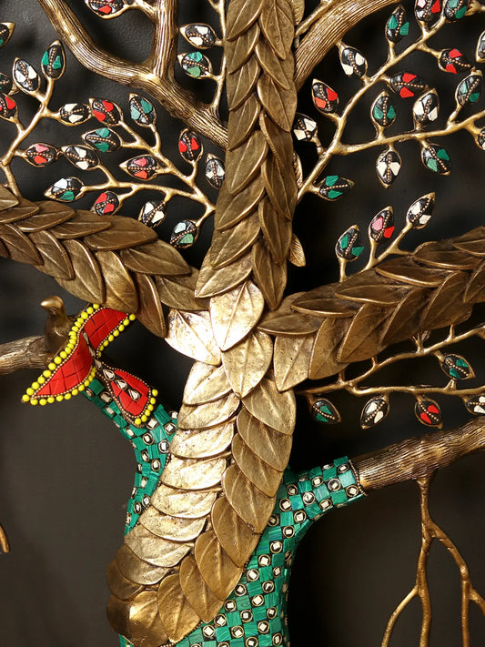 Brassaura® Brass Tree of Life Kalpvriksha Statue with Inlay Work | Height 50.98 Inches & Weight 28 kg