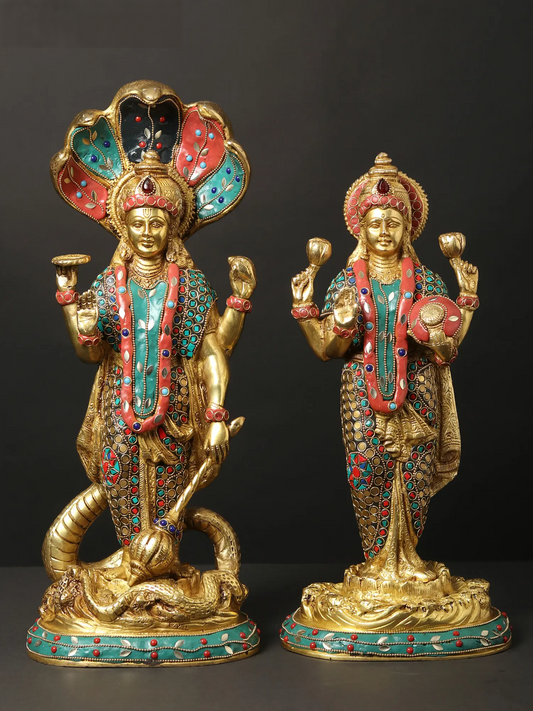 Brassaura® Brass Lakshmi & Vishnu Statue | Height 18 Inches & Weight 15.15 kg