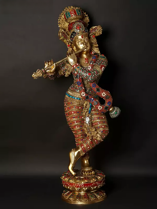 Brassaura® Brass Krishna Statue | Height 114.5 cm & Weight 50.50 kg