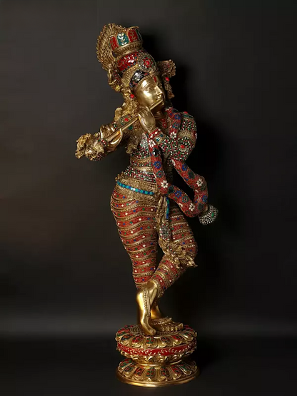 Brassaura® Brass Krishna Statue | Height 114.5 cm & Weight 50.50 kg