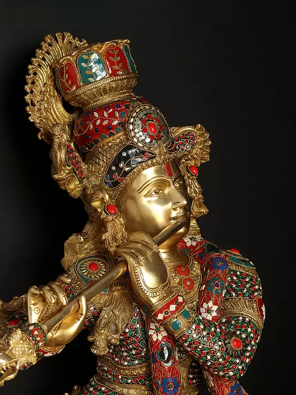 Brassaura® Brass Krishna Statue | Height 114.5 cm & Weight 50.50 kg