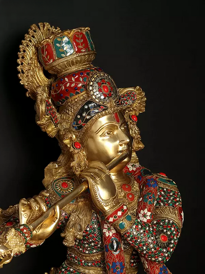 Brassaura® Brass Krishna Statue | Height 114.5 cm & Weight 50.50 kg