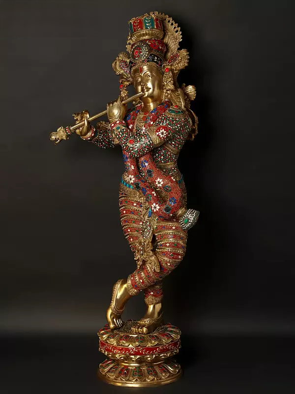 Brassaura® Brass Krishna Statue | Height 114.5 cm & Weight 50.50 kg