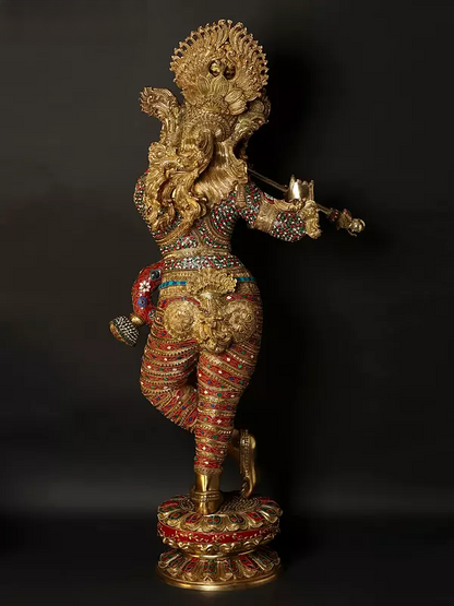 Brassaura® Brass Krishna Statue | Height 114.5 cm & Weight 50.50 kg