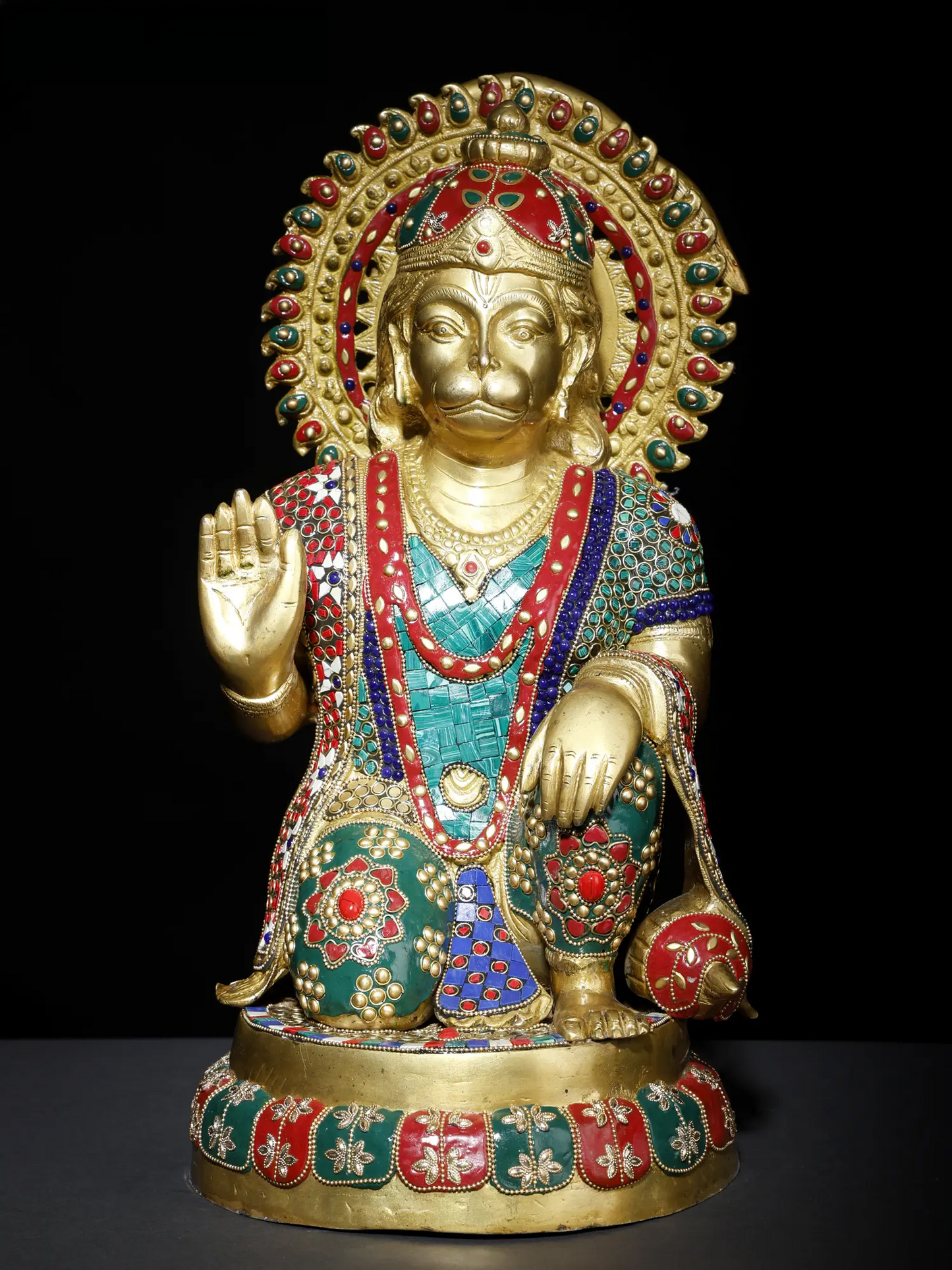 ब्रेसोरा® पंचमुखी हनुमान प्रतिमा | जटिल जड़ाई के काम के साथ पीतल | ऊंचाई 19 इंच और वजन 38.80 किलोग्राम