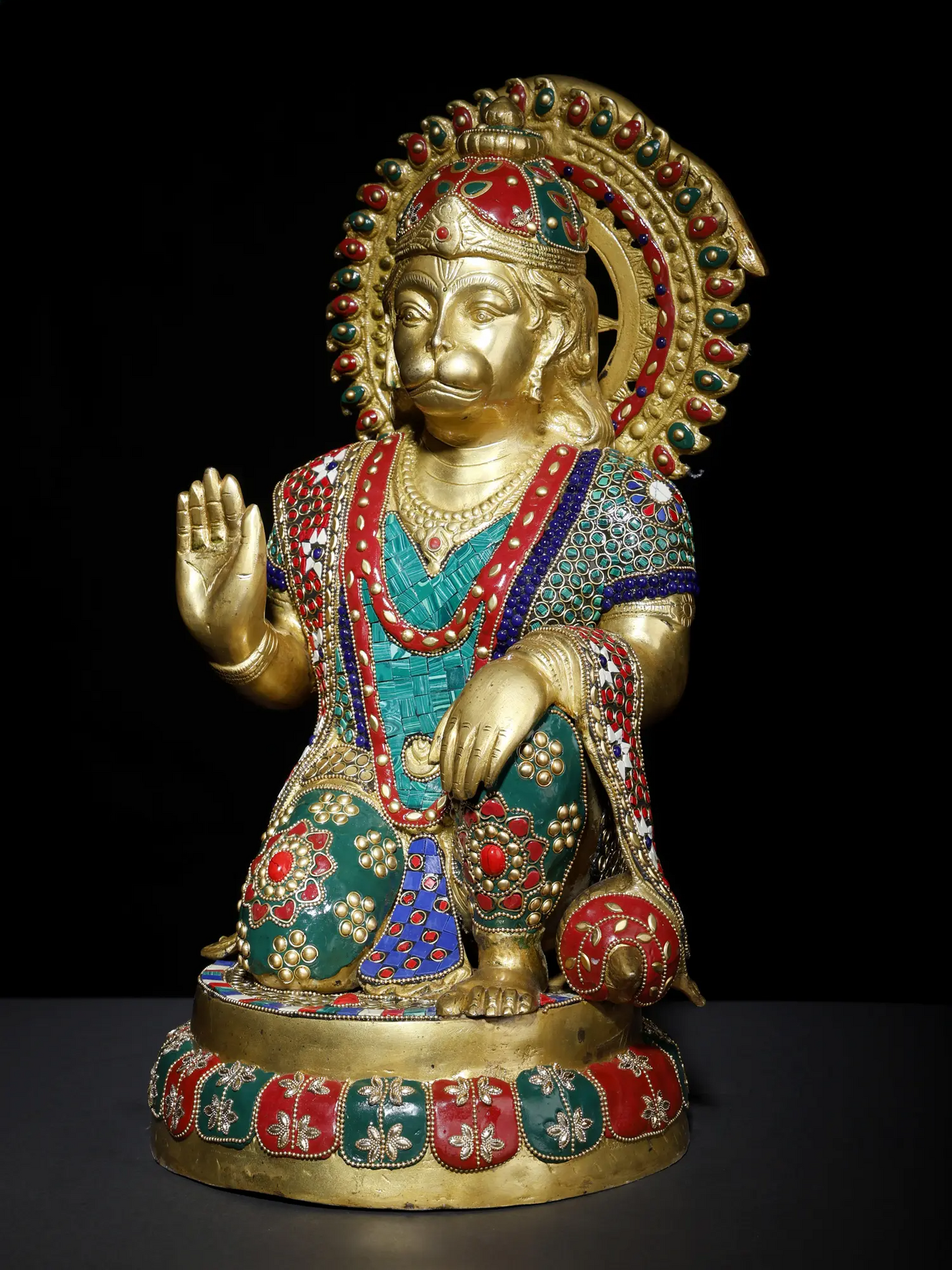 ब्रेसोरा® पंचमुखी हनुमान प्रतिमा | जटिल जड़ाई के काम के साथ पीतल | ऊंचाई 19 इंच और वजन 38.80 किलोग्राम