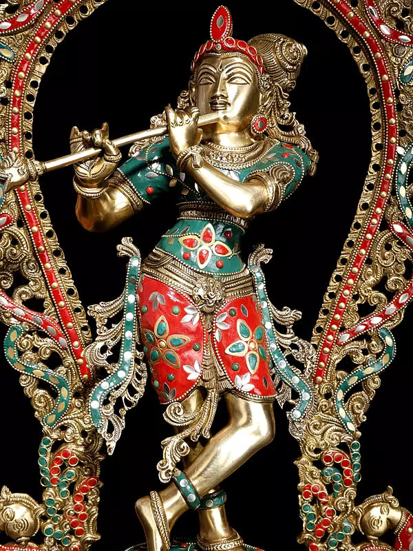 Brassaura® Brass Krishna Statue | Height 78.5 cm & Weight 20.55 kg