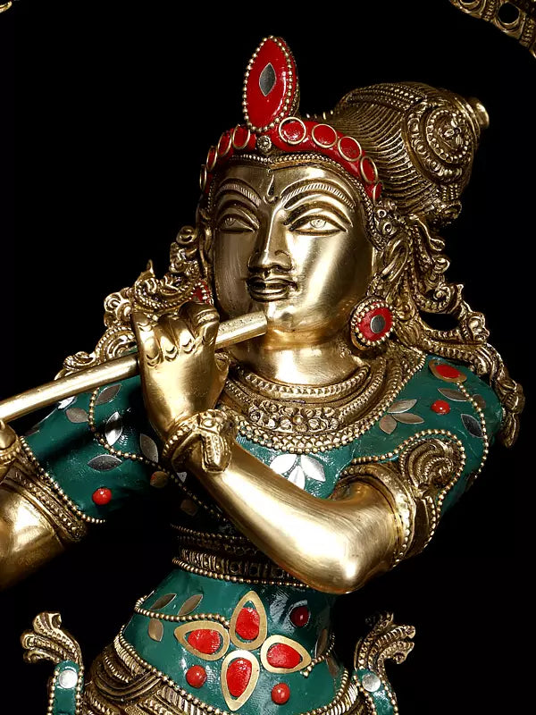 Brassaura® Brass Krishna Statue | Height 78.5 cm & Weight 20.55 kg