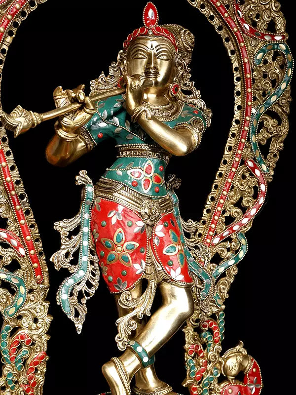 Brassaura® Brass Krishna Statue | Height 78.5 cm & Weight 20.55 kg