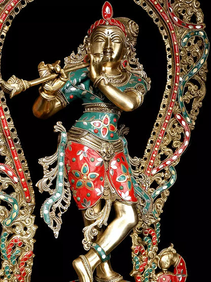 Brassaura® Brass Krishna Statue | Height 78.5 cm & Weight 20.55 kg