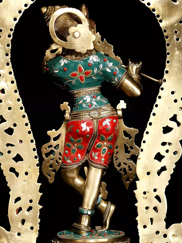 Brassaura® Brass Krishna Statue | Height 78.5 cm & Weight 20.55 kg