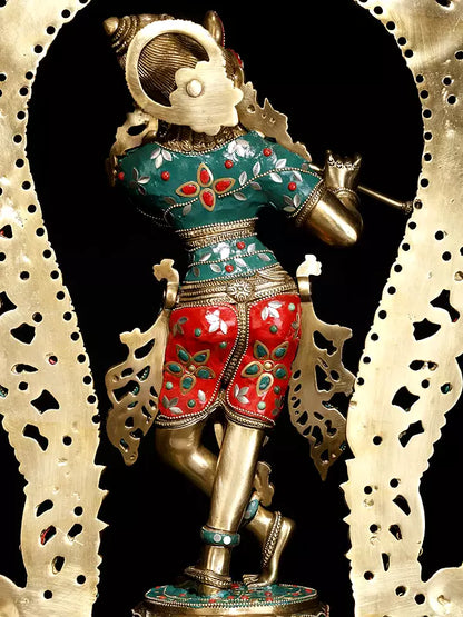 Brassaura® Brass Krishna Statue | Height 78.5 cm & Weight 20.55 kg
