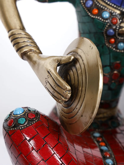 ब्रसुर® म्यूज़िकल लेडी की मूर्तियों का 4 का सेट | जड़ाई के काम के साथ पीतल | ऊंचाई 11 इंच और वज़न 19.55 किग्रा