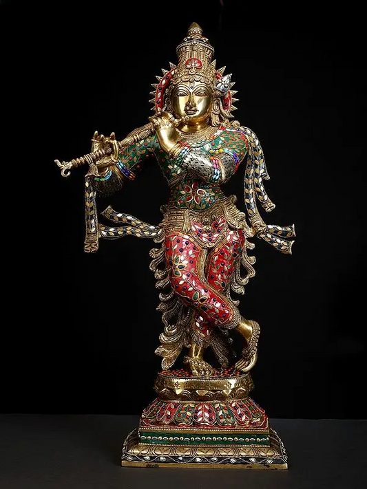 Brassaura® Brass Krishna Statue | Height 26.2 Inches & Weight 15.10 kg