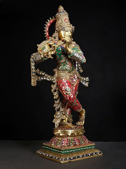 Brassaura® Brass Krishna Statue | Height 26.2 Inches & Weight 15.10 kg