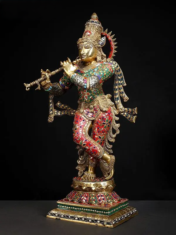 Brassaura® Brass Krishna Statue | Height 26.2 Inches & Weight 15.10 kg