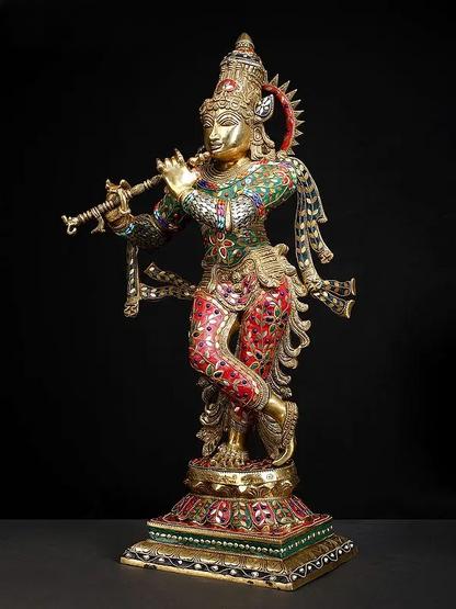 Brassaura® Brass Krishna Statue | Height 26.2 Inches & Weight 15.10 kg