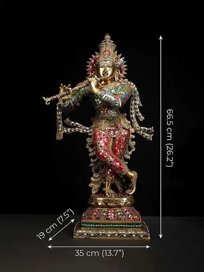 Brassaura® Brass Krishna Statue | Height 26.2 Inches & Weight 15.10 kg