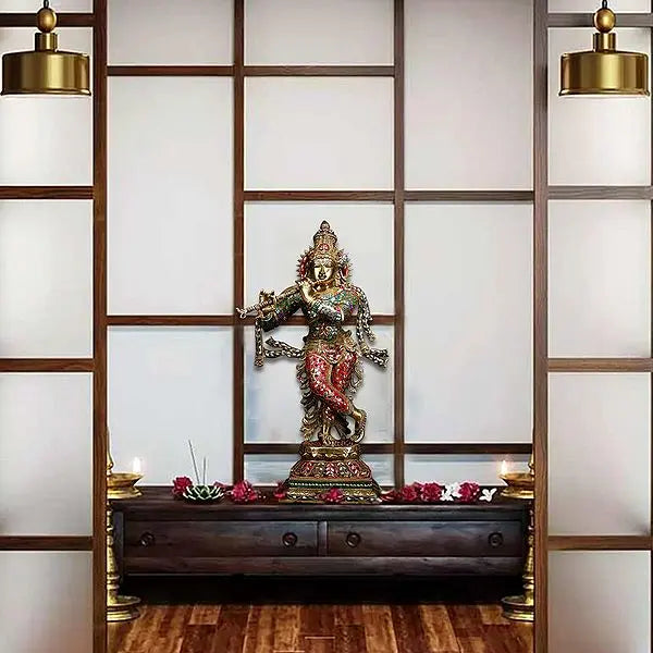 Brassaura® Brass Krishna Statue | Height 26.2 Inches & Weight 15.10 kg