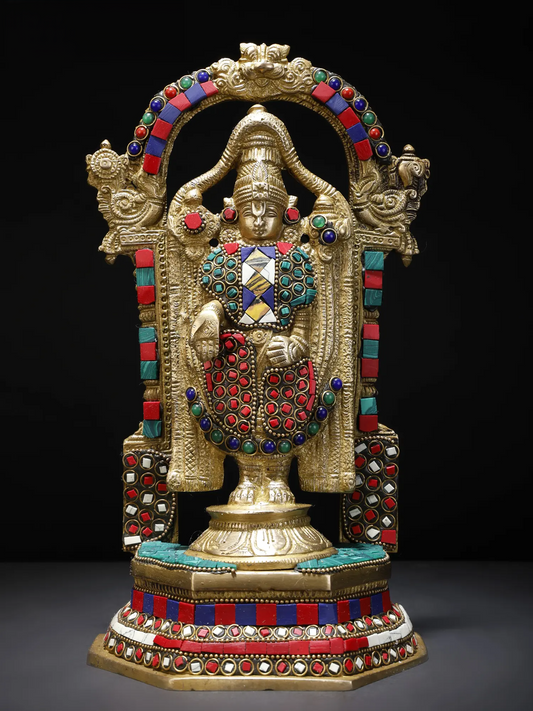 Estátua de Latão Brassaura® Lord Balaji com Trabalho de Meenakari | Altura 30,48 cm e Peso 2,80 kg