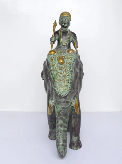 ब्रासोरा® हाथी पर आदिवासी सवार | एंटीक फ़िनिश ब्रास मूर्तिकला | ऊंचाई 16.5 इंच और वज़न 11.35 किग्रा