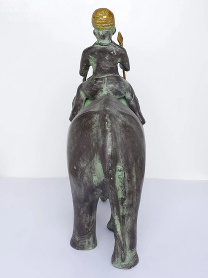 ब्रासोरा® हाथी पर आदिवासी सवार | एंटीक फ़िनिश ब्रास मूर्तिकला | ऊंचाई 16.5 इंच और वज़न 11.35 किग्रा