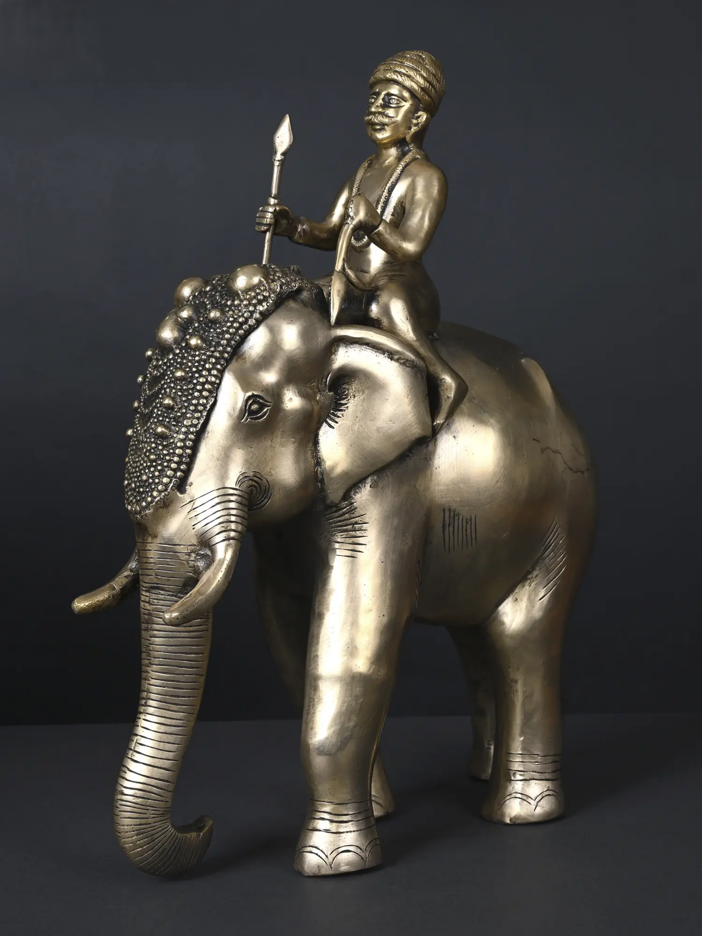 Brassaura® Brass Royal Elephant with Warrior | Height 16.5 Inches & Weight 11.35 kgs