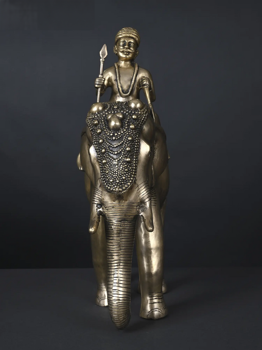 Brassaura® ब्रास रॉयल योद्धा के साथ हाथी | ऊंचाई 16.5 इंच और वज़न 11.35 किलोग्राम