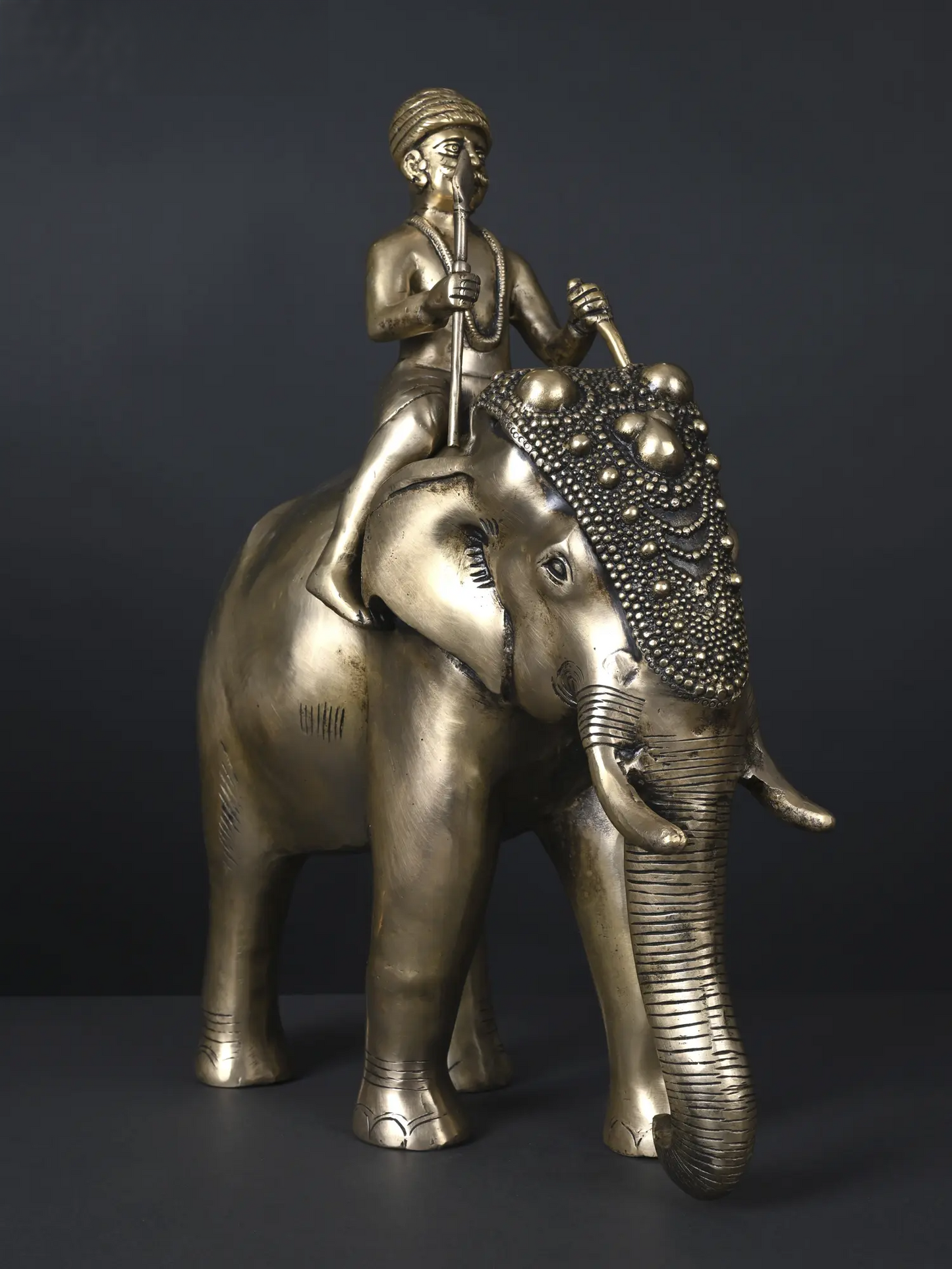 Brassaura® Brass Royal Elephant with Warrior | Height 16.5 Inches & Weight 11.35 kgs
