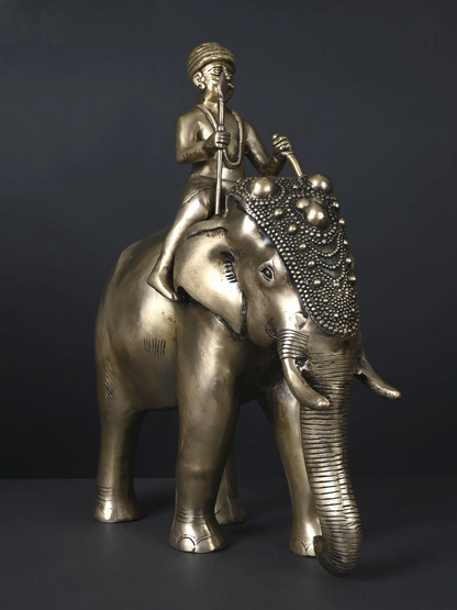 Brassaura® Brass Royal Elephant with Warrior | Height 16.5 Inches & Weight 11.35 kgs