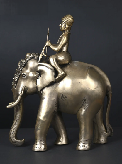 Brassaura® Brass Royal Elephant with Warrior | Height 16.5 Inches & Weight 11.35 kgs