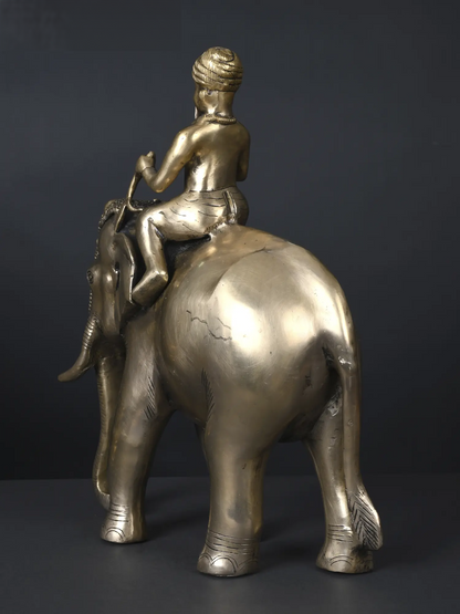 Brassaura® Brass Royal Elephant with Warrior | Height 16.5 Inches & Weight 11.35 kgs