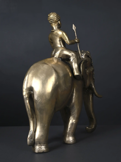 Brassaura® Brass Royal Elephant with Warrior | Height 16.5 Inches & Weight 11.35 kgs